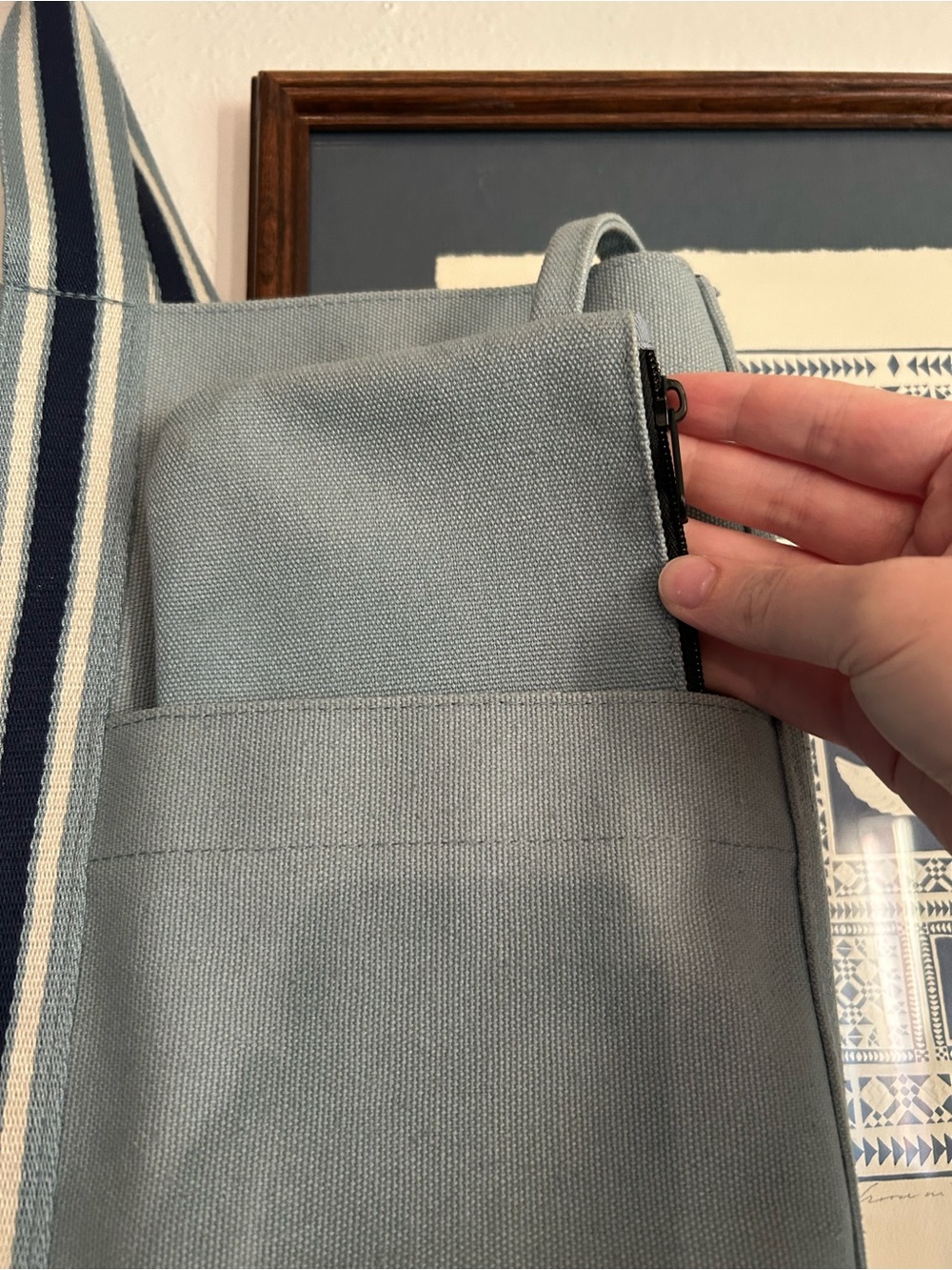 Life Is Good Light Blue Canvas Duffel with Striped Handles - Picture 2 of 4